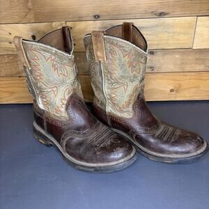 Ariat Cowboy Boots Boys 4 Brown Style 10007836 Western Rugged Embroidered Shaft